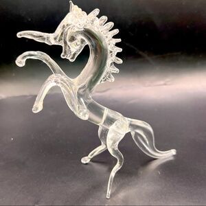Vintage Unicorn Rearing Blown Glass Figurine Delicate and Lovely 5” tall